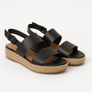 Naturalizer‎ Black Leather Espadrille Platform Sandals Size 9M Women's Comfort